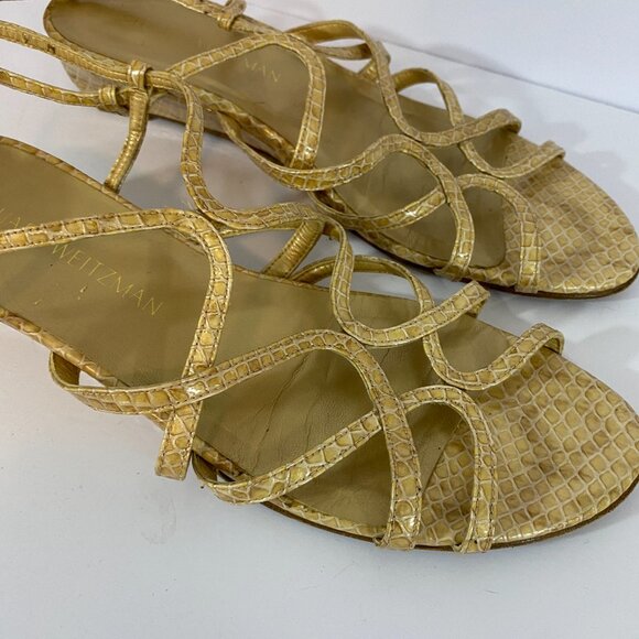 Stuart Weitzman Tan Snake Print Leather Strappy Wedge Open Toe Sandals Womens 9 - Picture 3 of 6